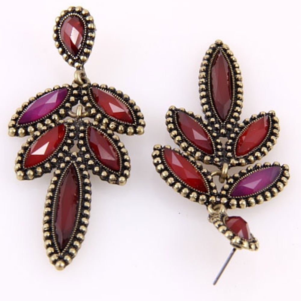 Jewel Tone Leaf Earrings